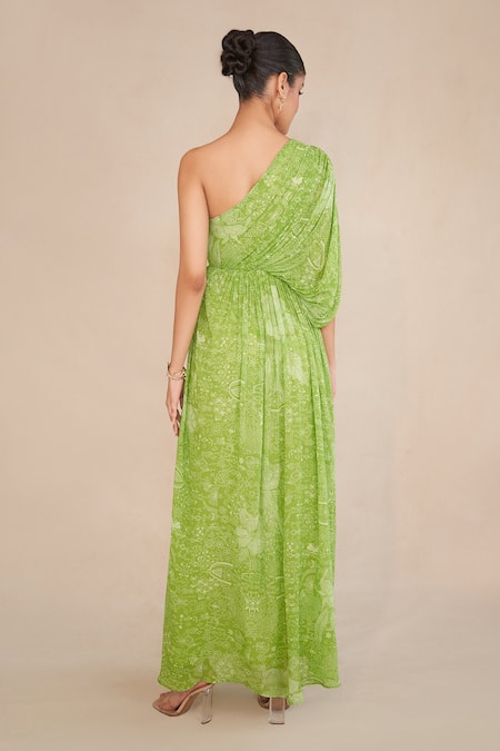Ankita Dharman Leaf Floral Print One Shoulder Dress 