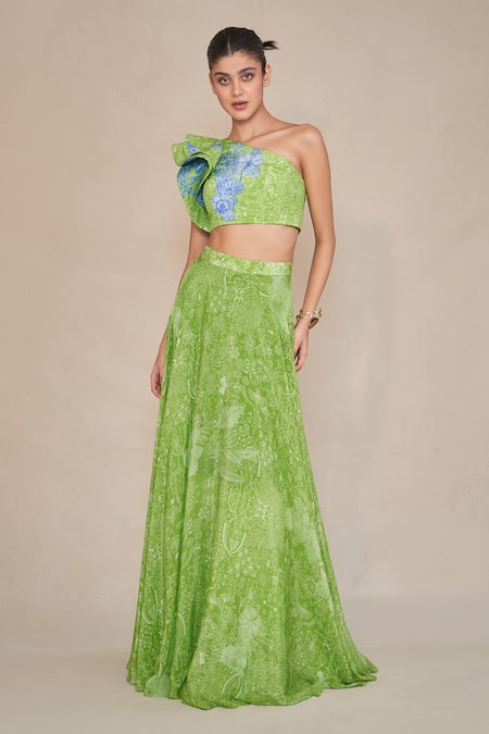 Ankita Dharman Tiffany Geometric Print Lehenga With Ruffle Blouse 