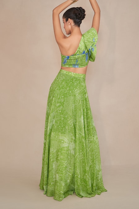 Ankita Dharman Green Floral Geometric Print Lehenga Set 