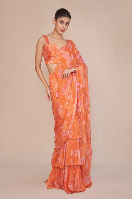 Ankita Dharman Warm Haze Pre-Draped Ruffle Saree With Blouse 