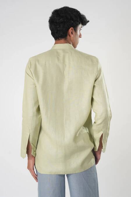 Shop_Orthodox_Green Bamboo, Hemp Solid Shirt _at_Aza_Fashions