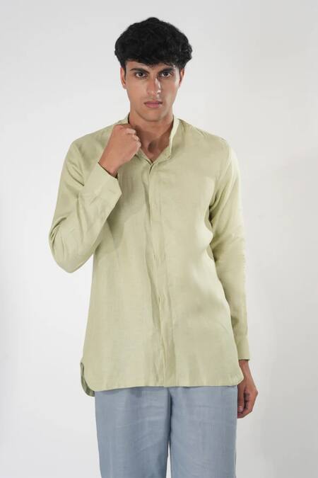Orthodox_Green Bamboo, Hemp Solid Shirt _Online_at_Aza_Fashions