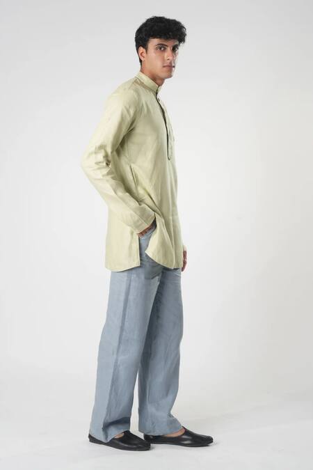 Buy_Orthodox_Green Bamboo, Hemp Embroidery Aari Short Kurta _Online_at_Aza_Fashions