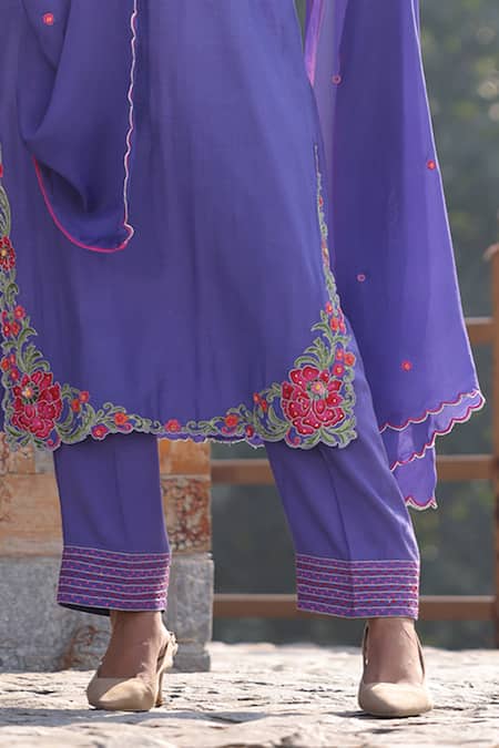 Buy Kahani Lush Purple Cotton, Silk Embroidery, Sequins, Beads Round Neck Floral Kurta Set Online at Aza Fashions Buy_Kahani Lush_Purple Cotton, Silk Embroidery, Sequins, Beads Round Neck Floral Kurta Set _Online_at_Aza_Fashions