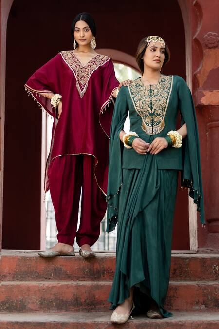 Kahani Lush Green Crepe Zari, Sequins, Beads Zardozi Embellished Jacket And Dhoti Skirt Set Online at Aza Fashions Kahani Lush_Green Crepe Zari, Sequins, Beads Zardozi Embellished Jacket And Dhoti Skirt Set _Online_at_Aza_Fashions