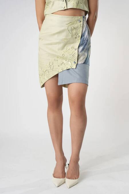 Orthodox_Multi Color Hemp Embroidery Aari Warli Motif Panelled Skirt_Online_at_Aza_Fashions