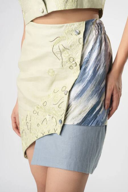 Buy_Orthodox_Multi Color Hemp Embroidery Aari Warli Motif Panelled Skirt_Online_at_Aza_Fashions