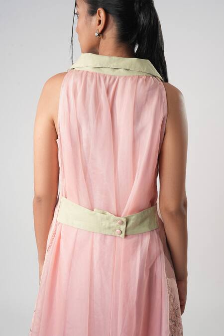 Buy_Orthodox_Green Bamboo, Hemp Fabric Flowers Aari Embroidered Colorblocked Blazer 