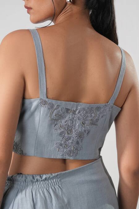 Buy Orthodox Blue Bamboo, Hemp, Denim Embroidery Sweetheart Neck Warli Strap Sleeve Bustier Online at Aza Fashions Buy_Orthodox_Blue Bamboo, Hemp, Denim Embroidery Sweetheart Neck Warli Strap Sleeve Bustier _Online_at_Aza_Fashions