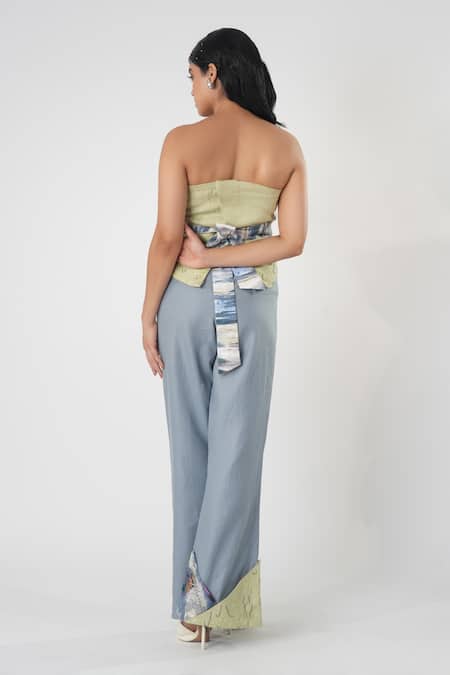 Shop Orthodox Green Bamboo, Hemp Embroidery Off-shoulder Off Draped Top at Aza Fashions Shop_Orthodox_Green Bamboo, Hemp Embroidery Off-shoulder Off Draped Top _at_Aza_Fashions