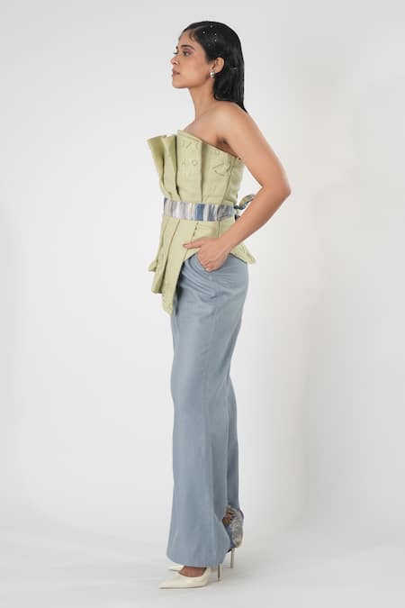 Buy Orthodox Green Bamboo, Hemp Embroidery Off-shoulder Off Draped Top Online at Aza Fashions Buy_Orthodox_Green Bamboo, Hemp Embroidery Off-shoulder Off Draped Top _Online_at_Aza_Fashions