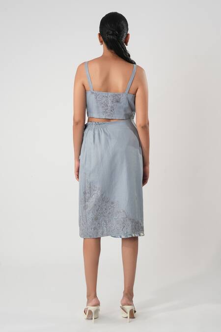 Shop_Orthodox_Blue Bamboo, Hemp Embroidery Aari Midi Skirt _at_Aza_Fashions