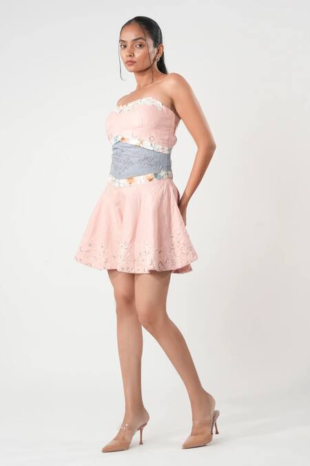 Orthodox Pink Hemp Embroidery Aari Sweetheart Neck Strapless Playsuit Online at Aza Fashions Orthodox_Pink Hemp Embroidery Aari Sweetheart Neck Strapless Playsuit_Online_at_Aza_Fashions