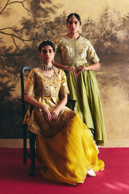 Petticoat Lane By Divya Yellow Embroidered Peplum Kurta Set 