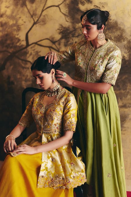 Shop Petticoat Lane By Divya Yellow Organza, Brocade Pearls, Sequins Embroidered Peplum Kurta Set Online at Aza Fashions Shop_Petticoat Lane By Divya_Yellow Organza, Brocade Pearls, Sequins Embroidered Peplum Kurta Set _Online_at_Aza_Fashions