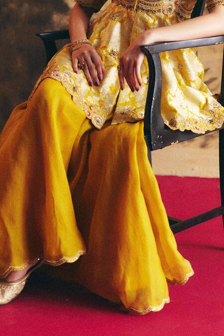 Buy Petticoat Lane By Divya Yellow Organza, Brocade Pearls, Sequins Embroidered Peplum Kurta Set Buy_Petticoat Lane By Divya_Yellow Organza, Brocade Pearls, Sequins Embroidered Peplum Kurta Set
