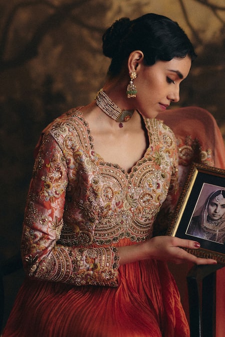 Buy Petticoat Lane By Divya Orange Organza, Silk Pearls, Sequins, Beads, And Resham Embroidered Anarkali Set Online at Aza Fashions Buy_Petticoat Lane By Divya_Orange Organza, Silk Pearls, Sequins, Beads, And Resham Embroidered Anarkali Set _Online_at_Aza_Fashions