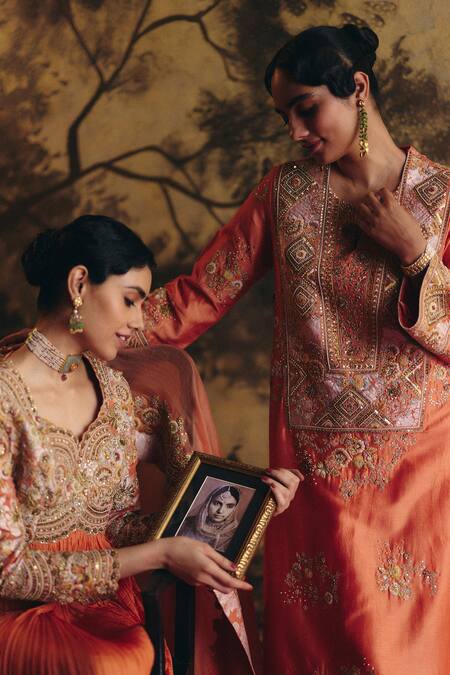 Petticoat Lane By Divya Orange Organza, Silk Pearls, Sequins, Beads, And Resham Embroidered Anarkali Set at Aza Fashions Petticoat Lane By Divya_Orange Organza, Silk Pearls, Sequins, Beads, And Resham Embroidered Anarkali Set _at_Aza_Fashions