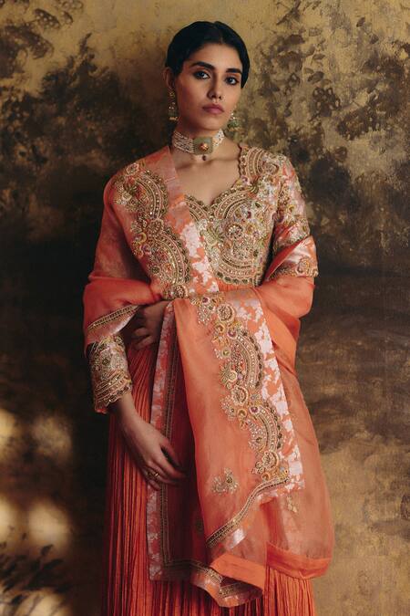 Buy Petticoat Lane By Divya Orange Organza, Silk Pearls, Sequins, Beads, And Resham Embroidered Anarkali Set Buy_Petticoat Lane By Divya_Orange Organza, Silk Pearls, Sequins, Beads, And Resham Embroidered Anarkali Set
