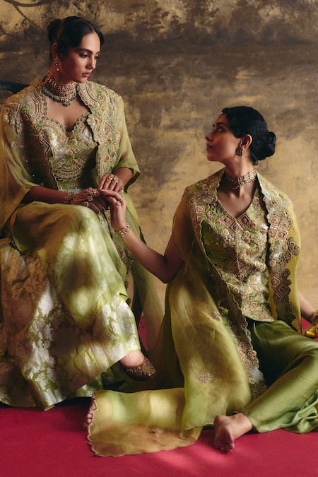 Petticoat Lane By Divya Floral Cutwork Embroidered Cape Palazzo Set 