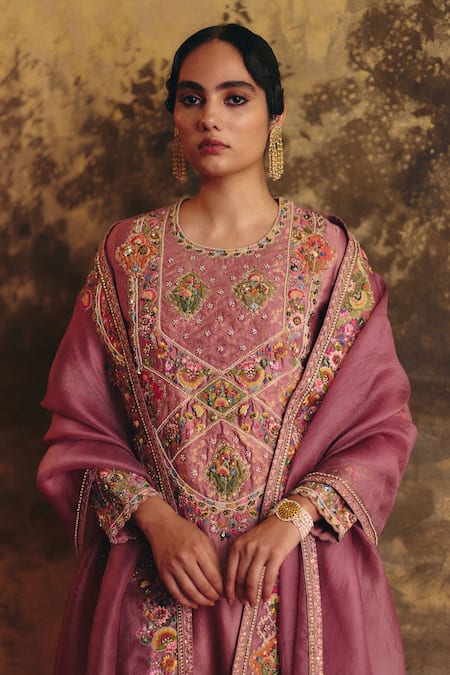 Petticoat Lane By Divya Floral Resham Embroidered Kurta Set 