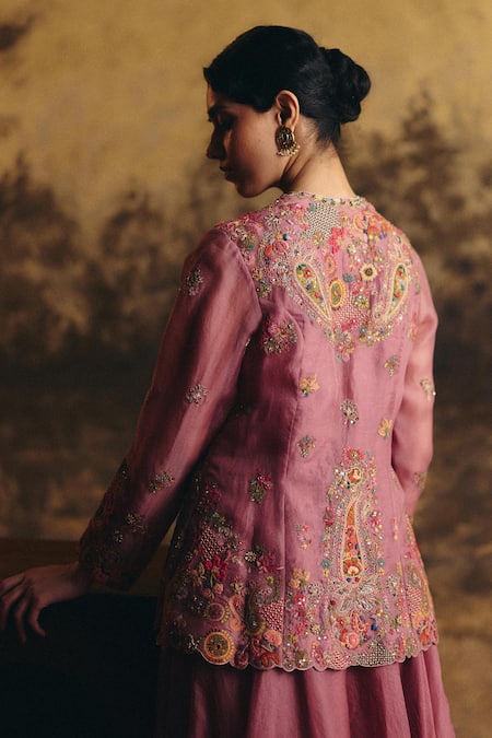 Petticoat Lane By Divya Floral Embroidered Peplum Top & Sharara Set 