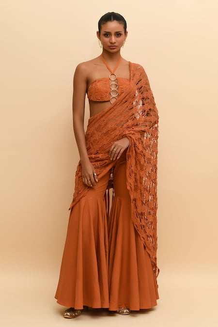 R.Y by Rishi and Vibhuti Mesh Pre-Draped Pant Saree With Blouse 