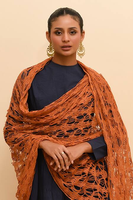 Buy_R. Y By Rishi And Vibhuti_Blue Modal, Net Round Neck Pleated Anarkali And Mesh Dupatta Set_Online_at_Aza_Fashions