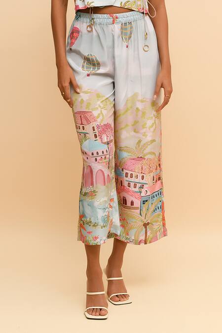 Buy R. Y By Rishi And Vibhuti Multi Color Crepe V-neck Cityscape Print Vest Top And Pant Set Online at Aza Fashions Buy_R. Y By Rishi And Vibhuti_Multi Color Crepe V-neck Cityscape Print Vest Top And Pant Set_Online_at_Aza_Fashions