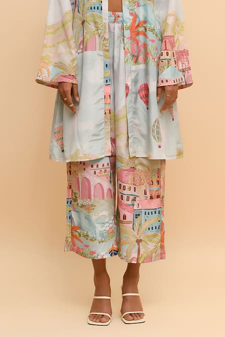 Buy R. Y By Rishi And Vibhuti Multi Color Crepe Mandarin Collar Cityscape Print Kurta And Flared Pant Set Online at Aza Fashions Buy_R. Y By Rishi And Vibhuti_Multi Color Crepe Mandarin Collar Cityscape Print Kurta And Flared Pant Set_Online_at_Aza_Fashions