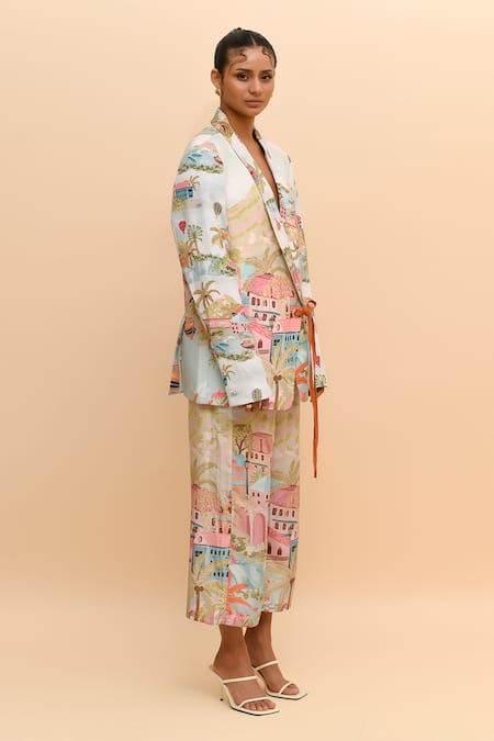Buy R. Y By Rishi And Vibhuti Multi Color Crepe Cityscape Print Oversized Blazer Online at Aza Fashions Buy_R. Y By Rishi And Vibhuti_Multi Color Crepe Cityscape Print Oversized Blazer_Online_at_Aza_Fashions