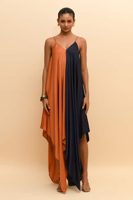 R.Y by Rishi and Vibhuti Colorblocked Asymmetric Maxi Dress 