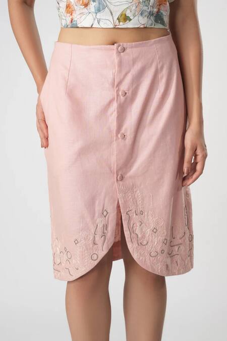 Orthodox Pink Bamboo, Hemp Embroidery Curved Aari Skirt Online at Aza Fashions Orthodox_Pink Bamboo, Hemp Embroidery Curved Aari Skirt _Online_at_Aza_Fashions