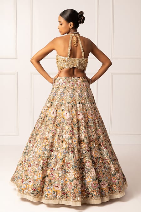 Isha Regalia Beige Floral Vine Embroidered Lehenga Set 