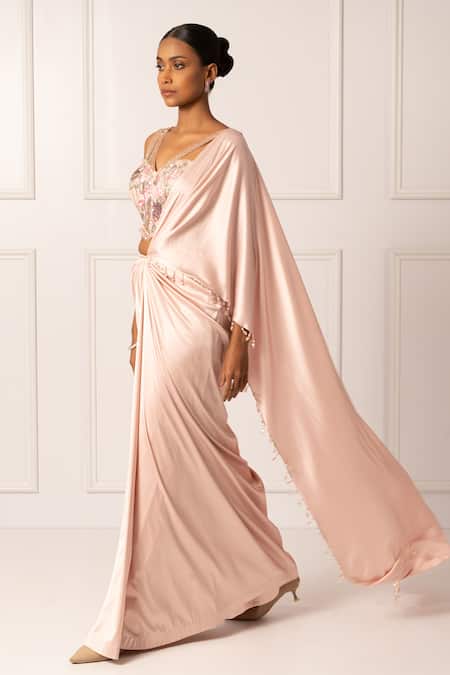 Buy Isha Regalia Pink Net, Satin Crystals, Pleated Pre-draped Saree And Nature Embroidered Blouse Online at Aza Fashions Buy_Isha Regalia_Pink Net, Satin Crystals, Pleated Pre-draped Saree And Nature Embroidered Blouse _Online_at_Aza_Fashions