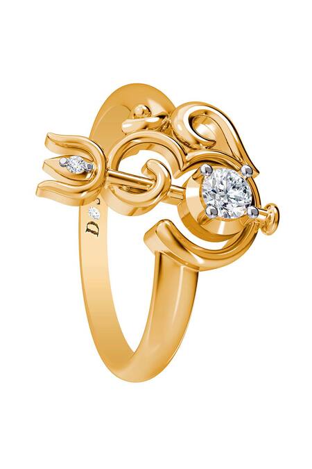 Divine Solitaires_Gold Plated Imitation Diamonds Om Patterned Ring_Online_at_Aza_Fashions