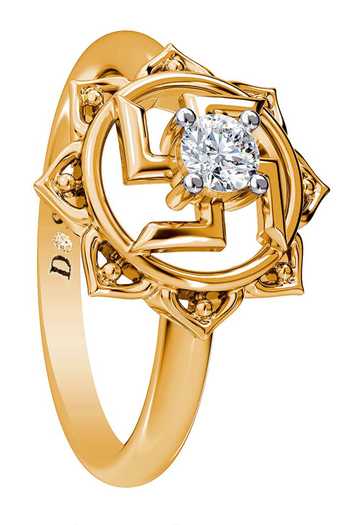 Divine Solitaires_Gold Plated Imitation Diamonds Swastik Ring In 18kt_Online_at_Aza_Fashions
