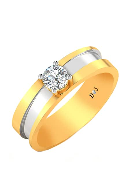 Divine Solitaires Gold Diamond Solitaire Two-Tone Band Ring 