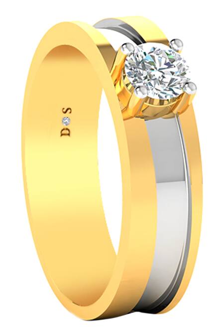Divine Solitaires_Yellow Diamonds Gold Solitaire Two-tone Band Ring_Online_at_Aza_Fashions