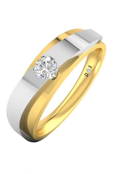 Divine Solitaires Yellow Diamonds 18kt Gold Solitaire Dual Tone Band Ring 