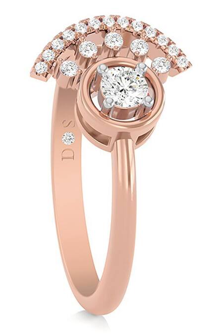 Divine Solitaires_Rose Gold Imitation Diamonds Geometric Carved Ring_Online_at_Aza_Fashions
