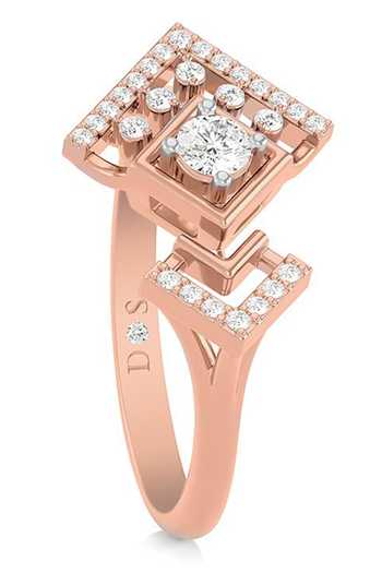 Divine Solitaires_Rose Gold Imitation Diamonds Geometric Ring_Online_at_Aza_Fashions