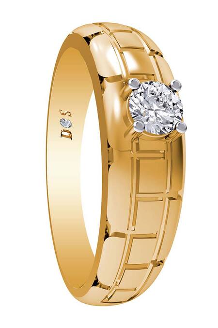 Divine Solitaires_Gold Diamonds Geometric Carved Ring_Online_at_Aza_Fashions