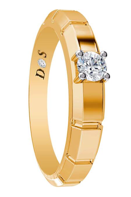 Divine Solitaires_Yellow Diamonds 18kt Gold Cutwork Carved Ring_Online_at_Aza_Fashions