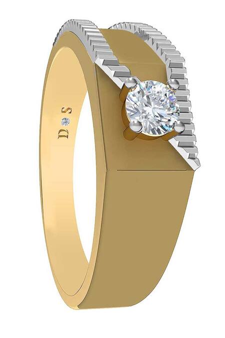 Divine Solitaires_Yellow Diamonds Geometric Cutwork Gold Ring_Online_at_Aza_Fashions