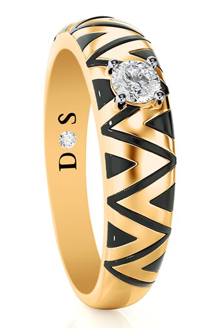 Divine Solitaires_Gold Diamonds Chevron Cutwork Ring_Online_at_Aza_Fashions