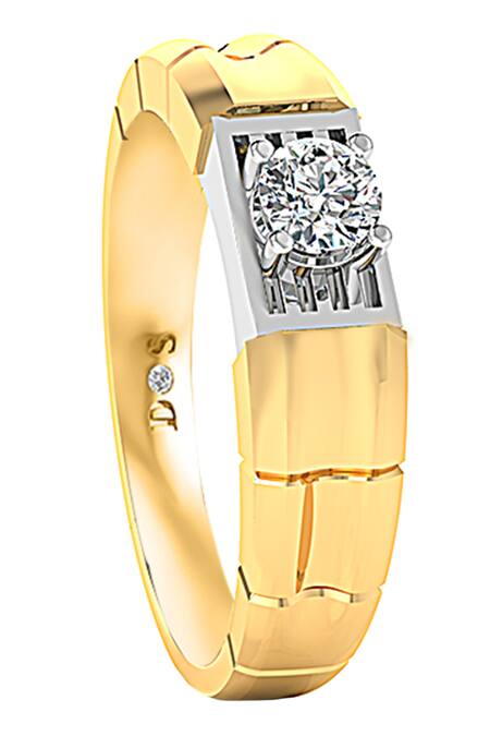 Divine Solitaires_Yellow Diamonds Geometric Carved Ring_Online_at_Aza_Fashions