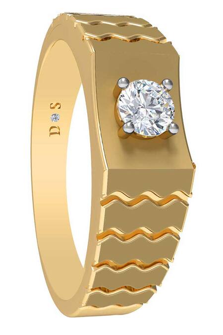 Divine Solitaires_Gold Diamonds Zig Zag Carved Ring_Online_at_Aza_Fashions