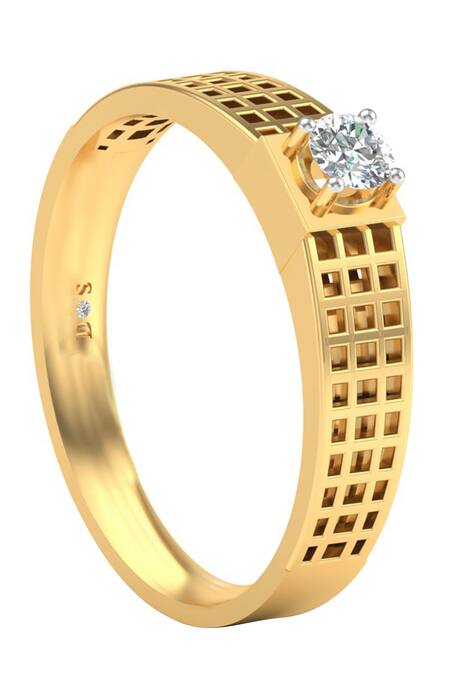 Divine Solitaires_Yellow Diamonds Waffle Mesh Design Ring_Online_at_Aza_Fashions