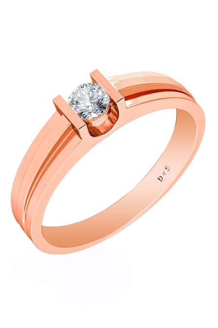 Divine Solitaires 18kt Rose Gold Striped Bar Design Diamond Ring 